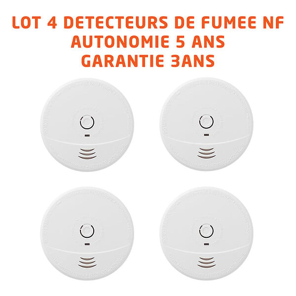 EVACUATE - EVACUATE Lot de 4 détecteurs de fumée NF autonomie 5 ans garantie 3 ans - large