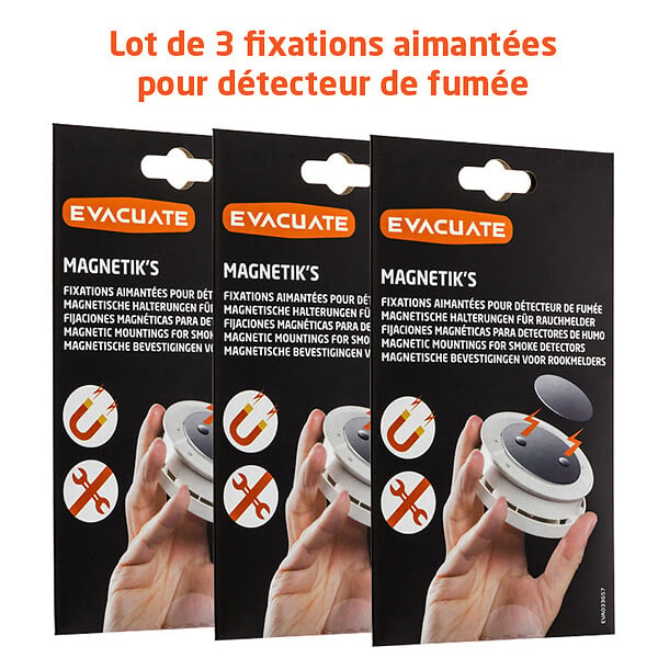EVACUATE - EVACUATE Lot de 3 fixations aimantées pour détecteur de fumée - large