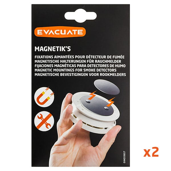 EVACUATE - EVACUATE Lot de 2 fixations aimantées pour détecteur de fumée - large