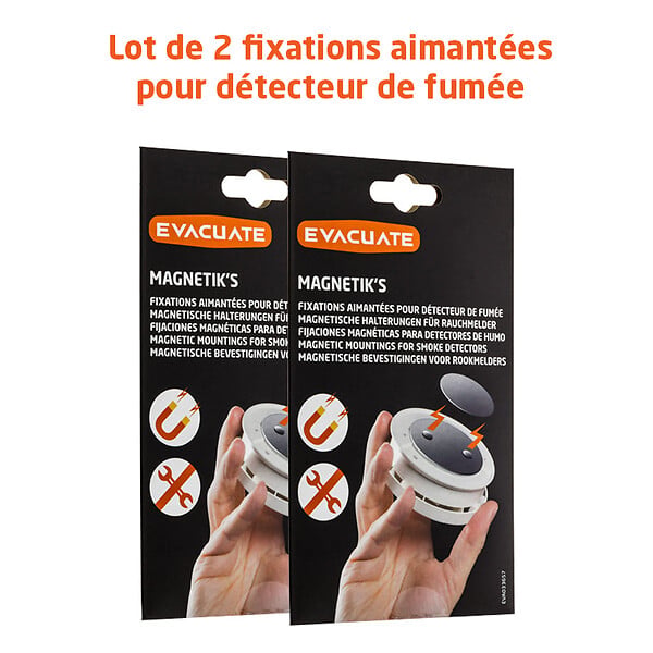 EVACUATE - EVACUATE Lot de 2 fixations aimantées pour détecteur de fumée - large