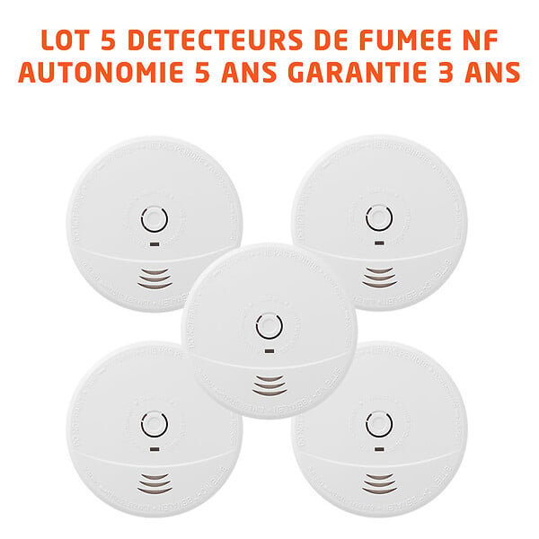 EVACUATE - EVACUATE Lot de 5 détecteurs de fumée NF autonomie 5 ans garantie 3 ans - large