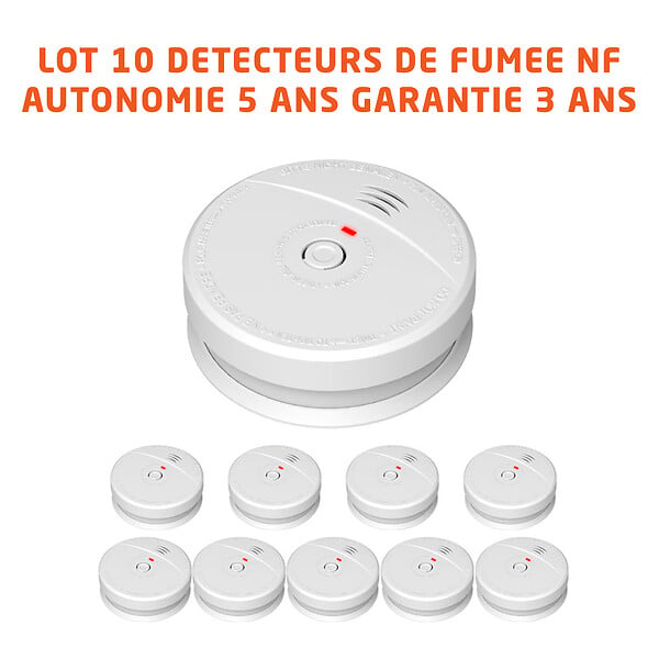 EVACUATE - EVACUATE Lot de 10 détecteurs de fumée NF autonomie 5 ans-Garantie 3 ans - large
