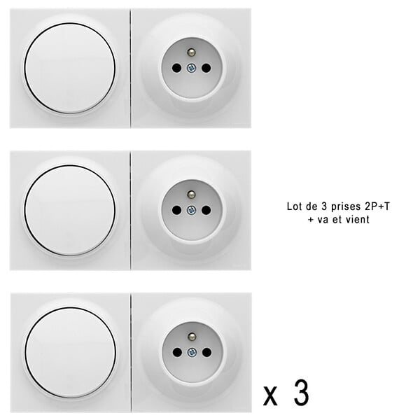 FONTINI - FONTINI Lot de 3 prises 2P+T + va et vient NEO EVO - large