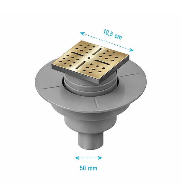 AURLANE - Bonde à sortie VERTICALE pour receveur à carreler RAINY - Grille Inox Dorée - large