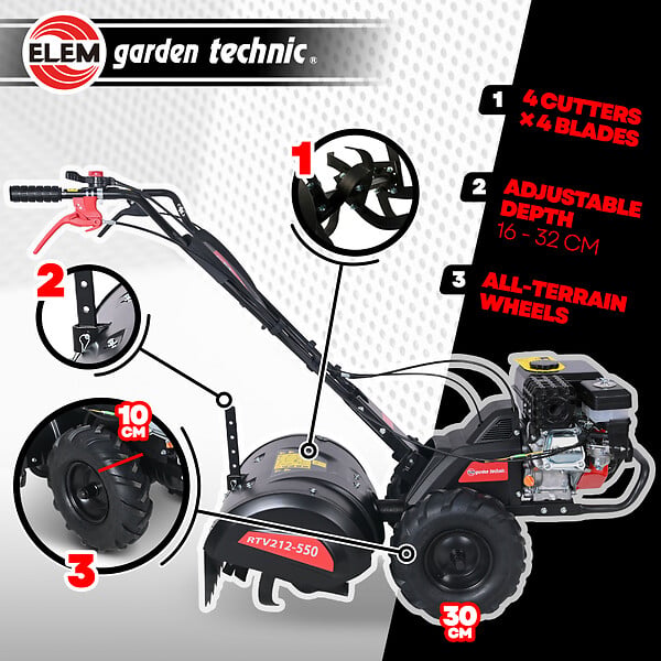 ELEM GARDEN TECHNIC - Rotovateur 212cc largeur de travail 50cm - large