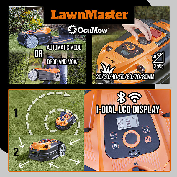 LAWNMASTER - Robot tondeuse autonome 24V sans fil périmétrique avec station de charge - Max 800m² - large