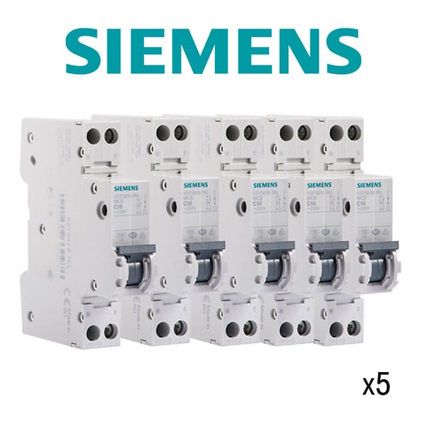 SIEMENS - SIEMENS Lot de 5 disjoncteurs électriques phase + neutre 16A - large