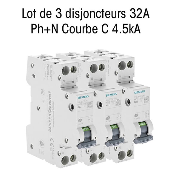 SIEMENS - SIEMENS Lot de 3 Disjoncteurs électriques phase + neutre 32A - large