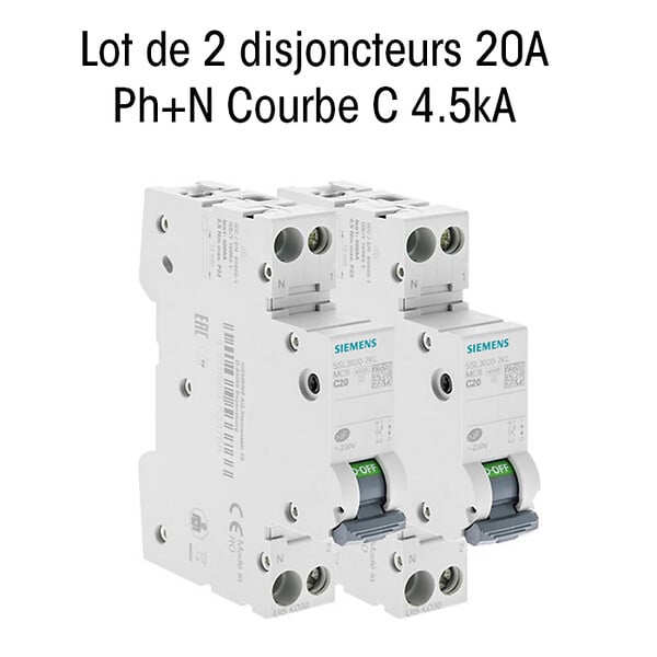 SIEMENS - SIEMENS Lot de 2 disjoncteurs électriques phase + neutre 20A - large
