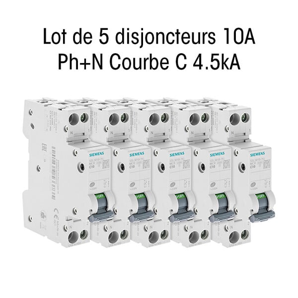 SIEMENS - SIEMENS Lot de 5 Disjoncteurs PH 10A électriques phase + neutre, haute qualité - large