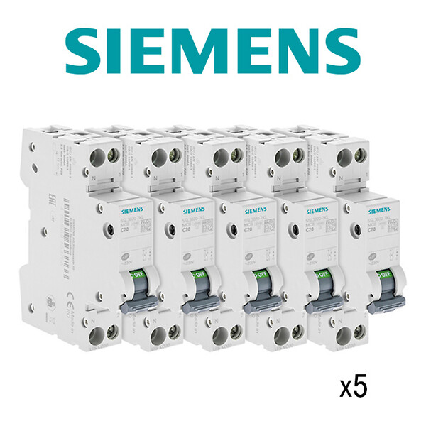SIEMENS - SIEMENS - Lot de 5 disjoncteurs électriques phase + neutre 20A KNX - large