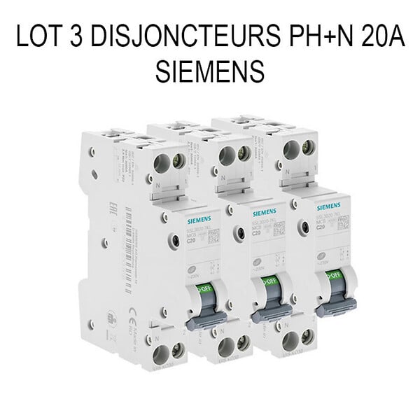 SIEMENS - SIEMENS LOT 3 disjoncteurs modulaires 20A 230V, 4,5kA, 1+N POLES, COURBE C - large