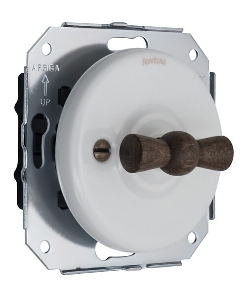 FONTINI - FONTINI GARBY COLONIAL VV Interrupteur Va & Vient Porcelaine Blanche Manette Bois Hêtre - large