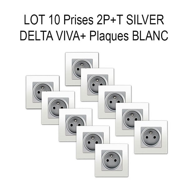 SIEMENS - SIEMENS LOT 10 Prises 2P+T Silver Delta Viva avec plaques blanc - large