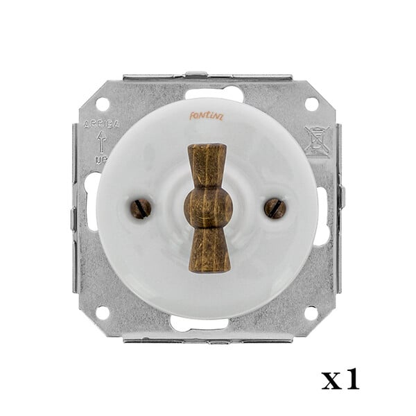 FONTINI - FONTINI GARBY COLONIAL Double Va & Vient Porcelaine Blanche Manette Bois Hêtre - large