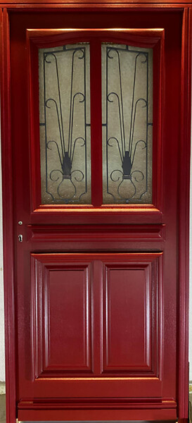GD MENUISERIES - Porte d'entrée Bois Vitrée Martine Rouge pourpre, H215 x L90 cm Côte Tableau p.Droit, (Poignee, Barillet ref 010403RFP) - large