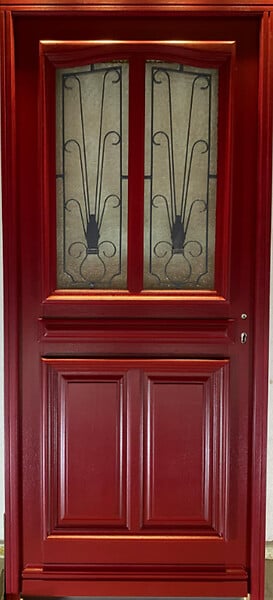 GD MENUISERIES - Porte d'entrée Bois Vitrée Martine Rouge pourpre, H215 x L90 cm Côte Tableau p. Gauche, (Poignee, Barillet ref 010403RFP) - large