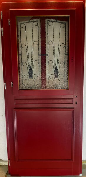 GD MENUISERIES - Porte d'entrée Bois Vitrée Martine Rouge pourpre, H215 x L90 cm Côte Tableau p. Gauche, (Poignee, Barillet ref 010403RFP) - large