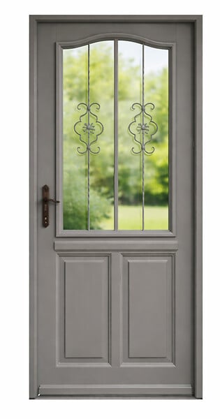GD MENUISERIES - Porte d'entrée Bois Vitrée Santiago Gris Quartz, H215 x L90 cm Côte Tableau, p.Droit (Poignee, Barillet ref 010403FP) - large