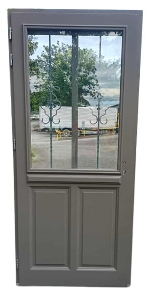 GD MENUISERIES - Porte d'entrée Bois Vitrée Santiago Gris Quartz, H215 x L90 cm Côte Tableau, p.Droit (Poignee, Barillet ref 010403FP) - large