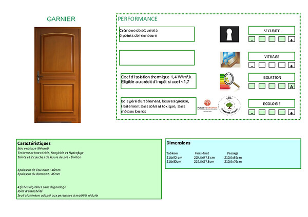 GD MENUISERIES - Porte d'entrée Bois Pleine Garnier, H215 x L80 cm Côte Tableau, p.Droit, (Poignée, Barillet ref 010723NO) - large