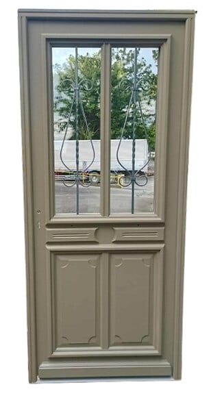 GD MENUISERIES - Porte d'entrée Bois Vitrée Baptiste Vert Gris Olive, H200 x L90 cm Côte Tableau p.Droit (Poignee, Barillet ref 010403RFP) - large