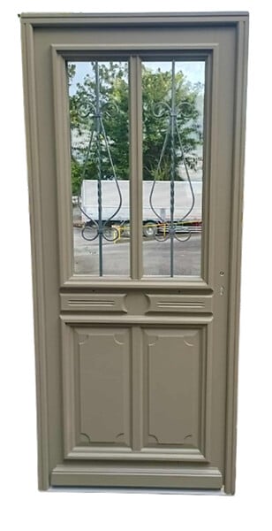 GD MENUISERIES - Porte d'entrée Bois Vitrée Baptiste Vert Gris Olive, H200 x L90 cm Côte Tableau p, Gauche (Poignee, Barillet ref 010403RFP) - large