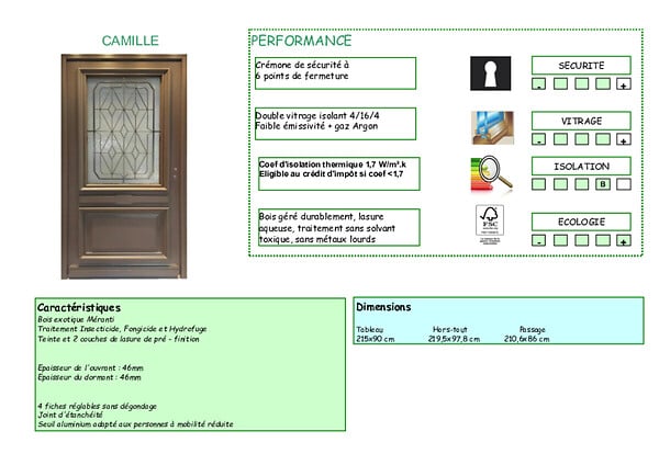 GD MENUISERIES - Porte d'entrée Bois Vitrée Camille Gris Quartz, H215 x L90 cm Côte Tableau p. Gauche, (Poignee, Barillet ref IN158RPL2 - IN303NEW) - large