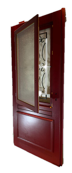 GD MENUISERIES - Porte d'entrée Bois Vitrée Canada Rouge pourpre, H215 x L90 cm Côte Tableau p.Droit, (Poignee, Barillet ref IN158RPL2 - IN303NEW) - large
