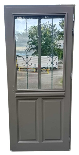GD MENUISERIES - Porte d'entrée Bois Vitrée Santiago Gris Quartz, H200 x L90 cm Côte Tableau p.Gauche (Poignee, Barillet ref 010403FP) - large