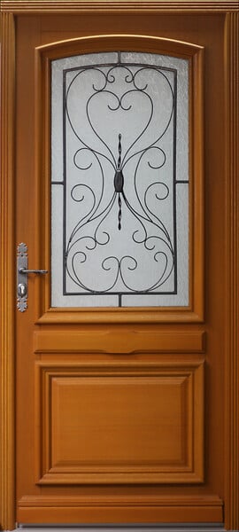GD MENUISERIES - Porte d'entrée Bois vitrée, Curcuma, H215 x L90 cm Côte Tableau p.Droit (Poignee, Barillet ref 010403RFP) - large