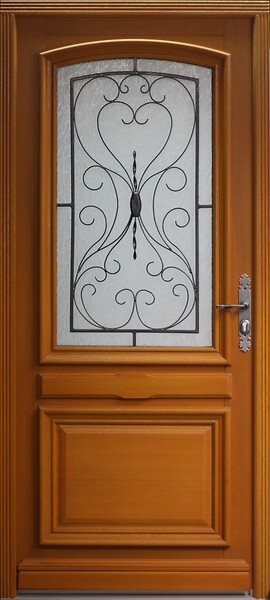 GD MENUISERIES - Porte d'entrée Bois vitrée, Curcuma, H215 x L90 cm Côte Tableau p.Gauche (Poignee, Barillet ref 010403RFP) - large