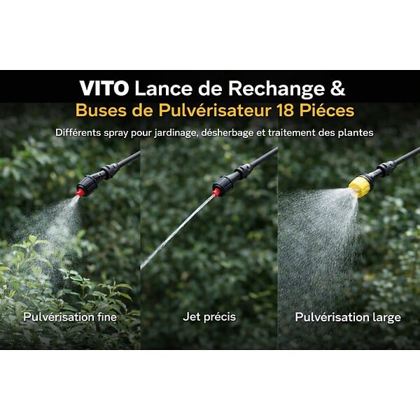 VITO - Kit 18 pièces Lance + Buses de Pulvérisateur Spécial Produits Corrosifs Accessoires Pulvérisateur Batterie 16L VITO - large