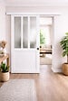 GD MENUISERIES - Porte Coulissante Atelier Blanc vitre depoli H204 x L73 cm, Rail alu Bandeau Blanc, Coquilles - vignette