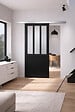 GD MENUISERIES - Porte Coulissante Atelier Noir vitre depoli H204 x L73 cm, Rail Alu - vignette
