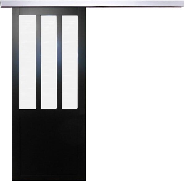 GD MENUISERIES - Porte Coulissante Atelier Noir vitre depoli H204 x L73 cm, Rail Alu - large