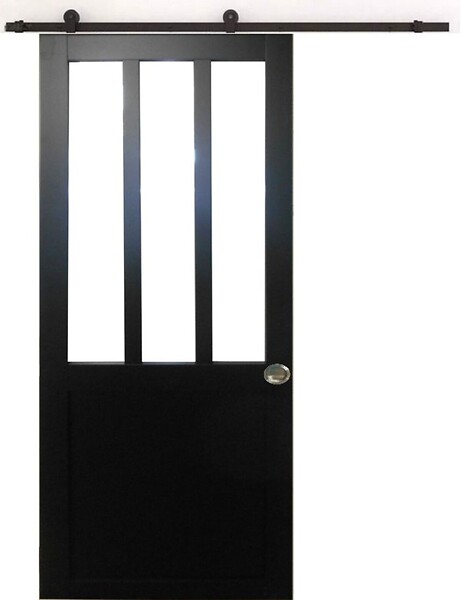 GD MENUISERIES - Porte Coulissante Atelier Noir H204 x L83 cm, Rail roulettes, Coquilles - large