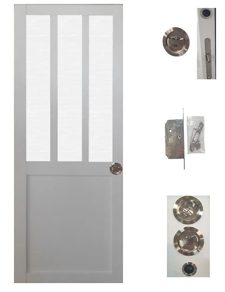 GD MENUISERIES - Porte Coulissante Atelier Blanc vitre depoli H204 x L73 cm, serrure condamnation - large