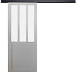 GD MENUISERIES - Porte Coulissante Atelier blanc vitre depoli H204 x L83 cm, Rail Alu bandeau noir - vignette