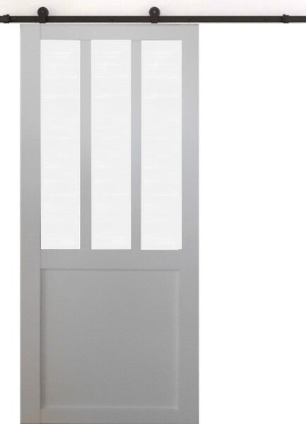 GD MENUISERIES - Porte Coulissante Atelier blanc vitre depoli H204 x L83 cm, Rail roulettes - large