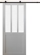 GD MENUISERIES - Porte Coulissante Atelier blanc vitre depoli H204 x L83 cm, Rail roulettes - vignette