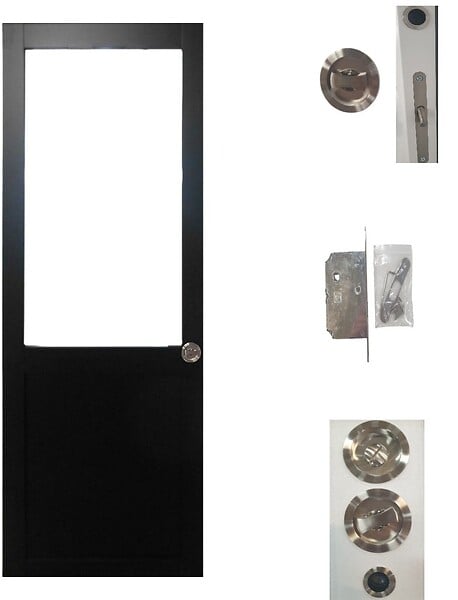 GD MENUISERIES - Porte Coulissante Atelier Noir H204 x L83 cm sans meneau, serrure condamnation - large