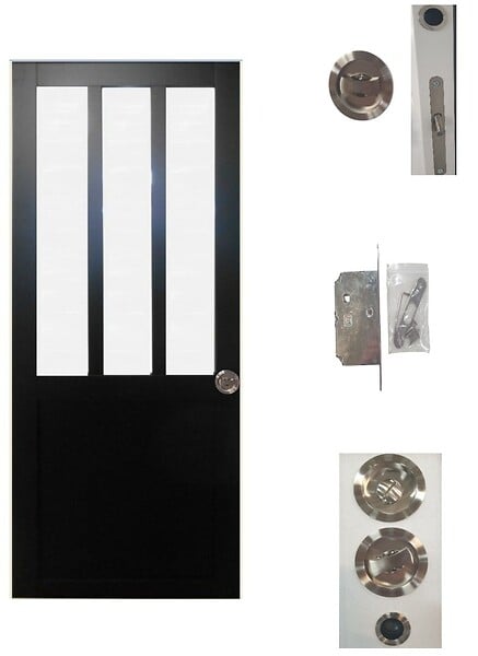 GD MENUISERIES - Porte Coulissante Atelier Noir vitre depoli H204 x L83 cm, serrure condamnation - large