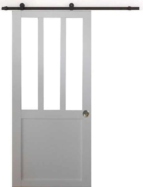 GD MENUISERIES - Porte Coulissante Atelier blanc H204 x L83 cm, Rail Roulettes, Coquilles - large