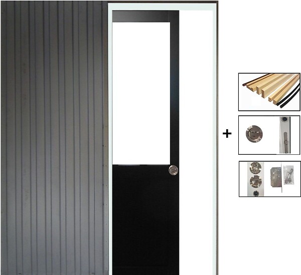 GD MENUISERIES - Porte Coulissante Atelier Noir H204 x L93 cm sans meneau, Galandage, kit de finition - large