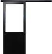 GD MENUISERIES - Porte Coulissante Atelier Noir Vitrée H204 x L93 cm sans meneau, Rail alu Bandeau Noir - vignette