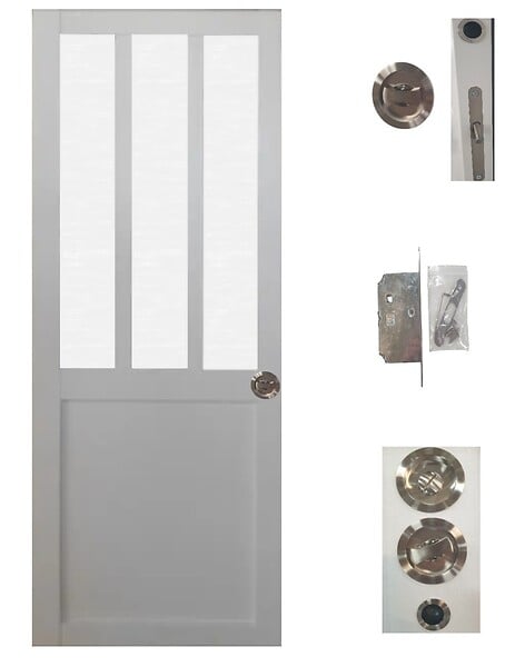 GD MENUISERIES - Porte Coulissante Atelier Blanc vitre depoli H204 x L83 cm, serrure condamnation - large