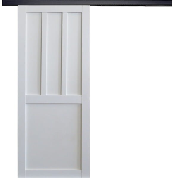 GD MENUISERIES - Porte Coulissante Atelier 2 panneaux blanc H204 x L73 cm, Rail Alu bandeau noir - large
