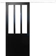 GD MENUISERIES - Porte Coulissante Atelier Noir H204 x L73 cm, Rail Alu Bandeau blanc, Coquilles Noir - vignette