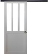GD MENUISERIES - Porte Coulissante Atelier blanc H204 x L73 cm, Rail Alu bandeau noir, Coquilles - vignette
